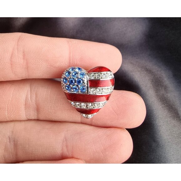 Vintage CHRISTOPHER RADKO Brave Heart Patriotic USA American Rhinestone Blue Red - Picture 2 of 4